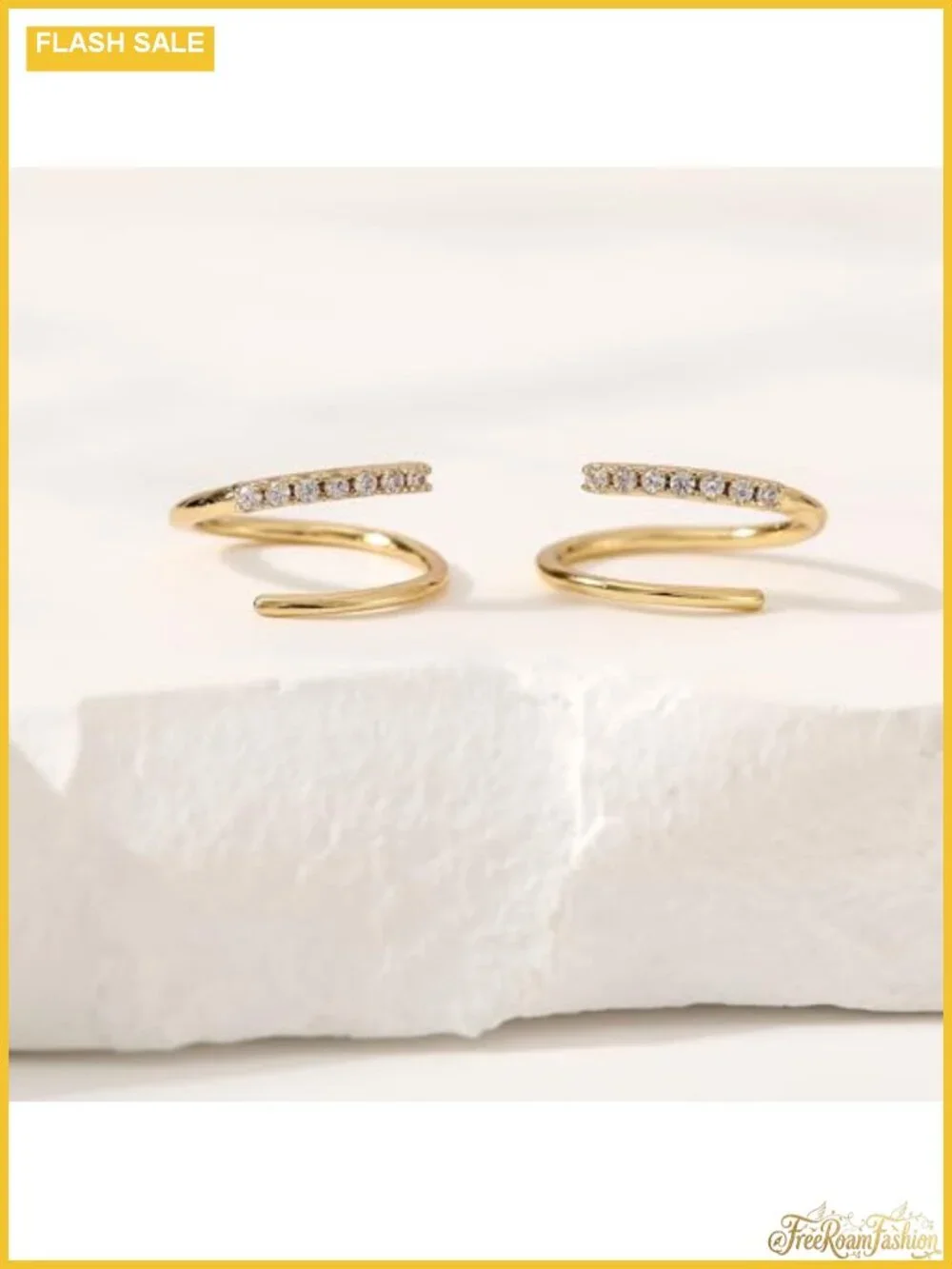Gold Plated Double Huggie Hoop Tiny Twist Spiral Earrings Backless
